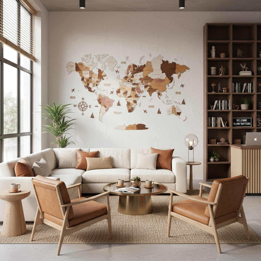 Wooden World Maps for Living Room Style