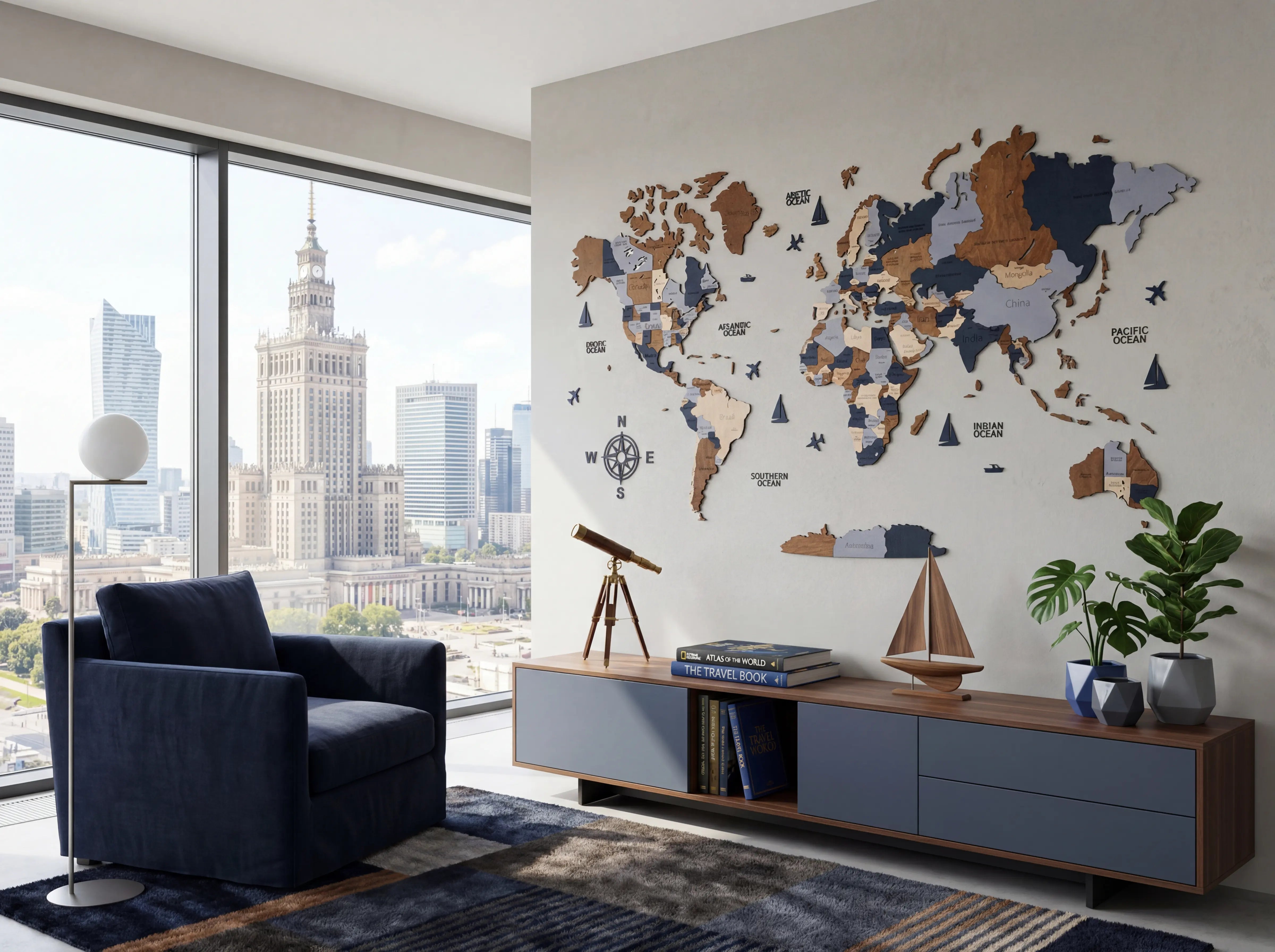 Drewniana mapa świata 3D — Ciemny brąz