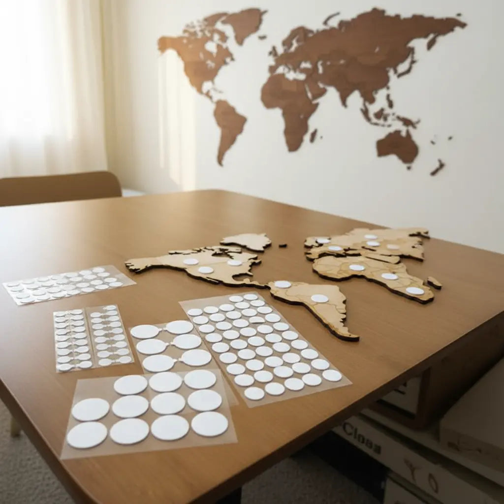 Acrylic mounting dots — no drilling, no wall damage, fully removable