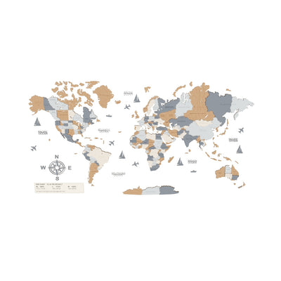 Drewniana mapa świata 3D — Ciemny brąz