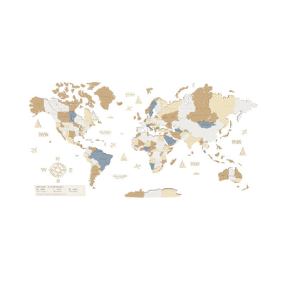 Drewniana mapa świata 3D — Wielokolorowa