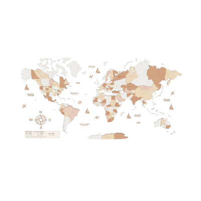 Drewniana mapa świata 3D — Drewno naturalne